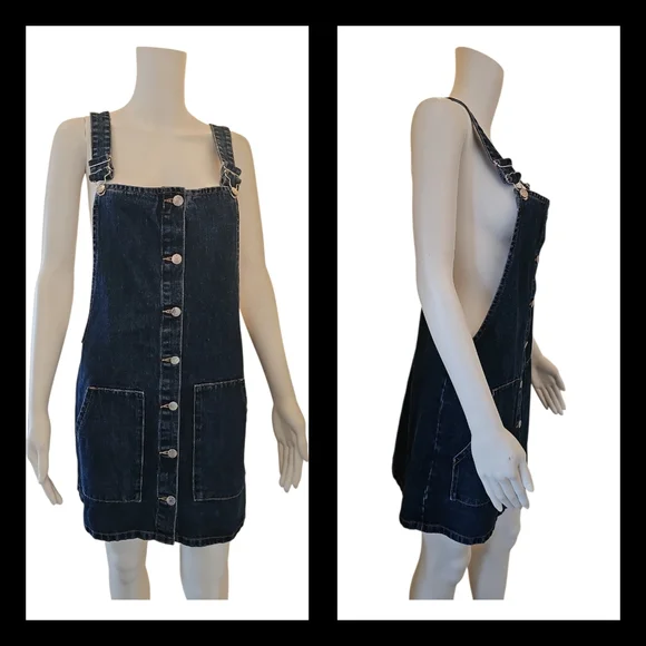 Zara TRF Collection Denim Overall Pinafore Dress Size Medium - Picture 7 of 9